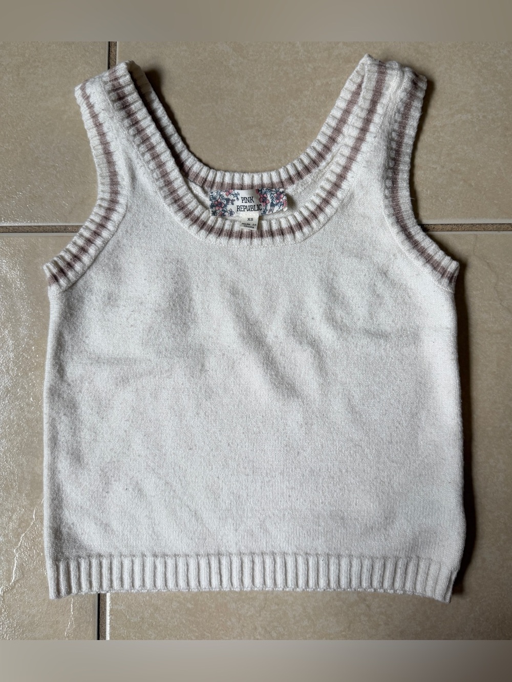 Pink Republic Sweater Vest XS White Sand Combo Knit Tank Top Cream Off White